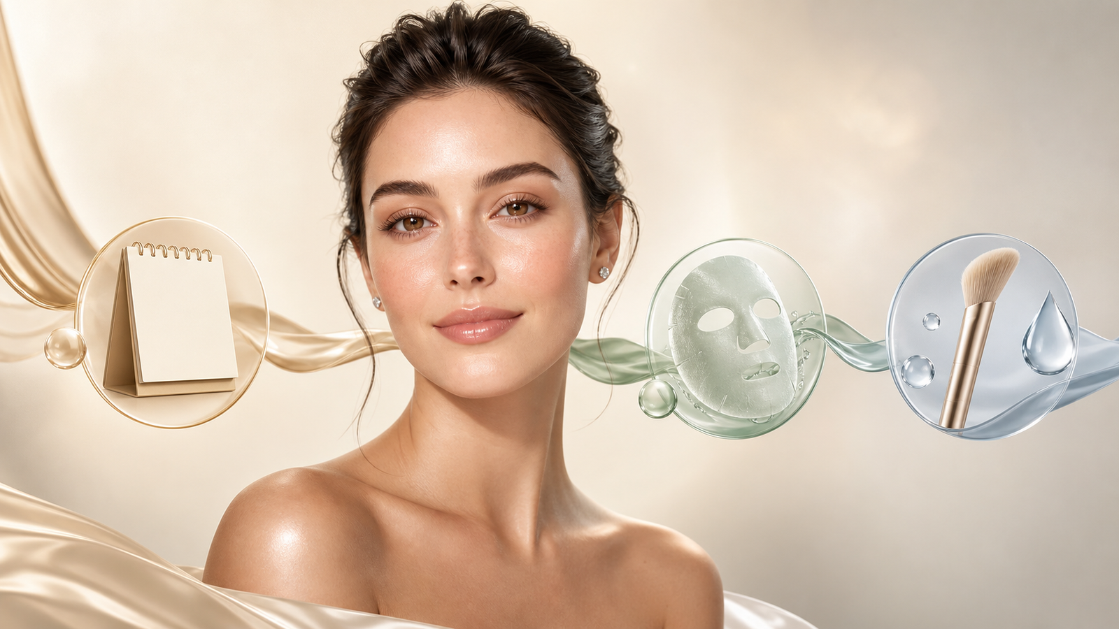 Educational illustration of a facial timeline with hydration and makeup preparation before an event