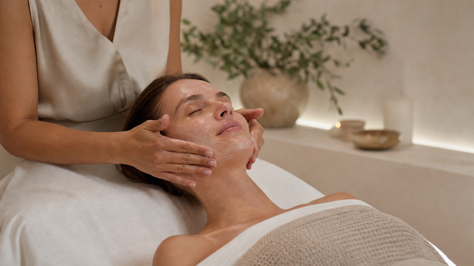 Gentle hydrating facial massage performed several days before an event