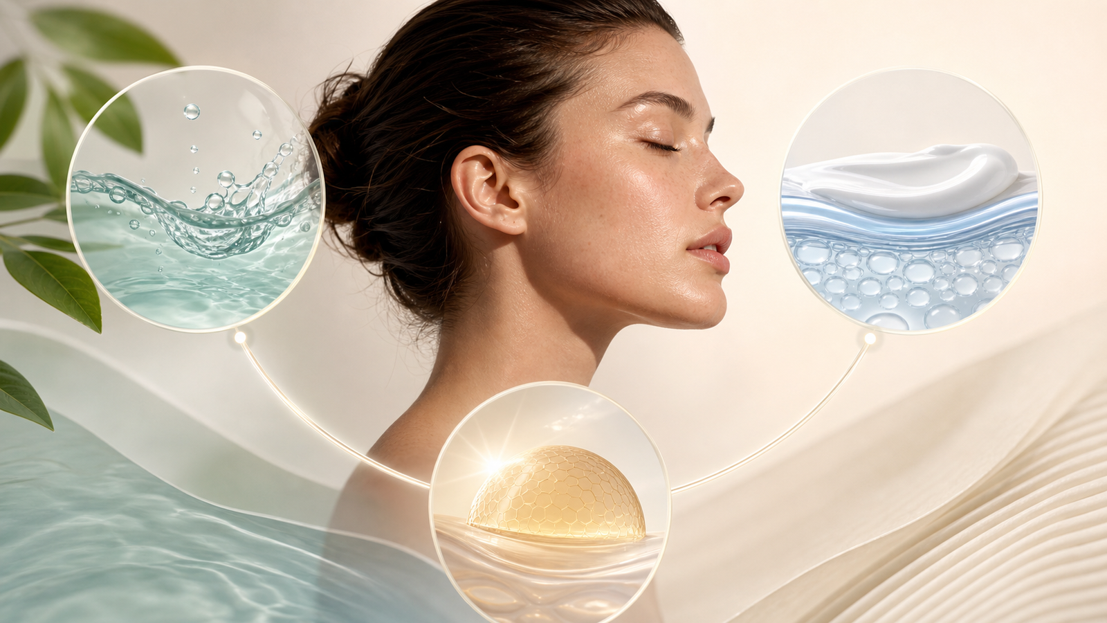 Educational illustration of cleansing, moisturising, and sun protection during facial aftercare