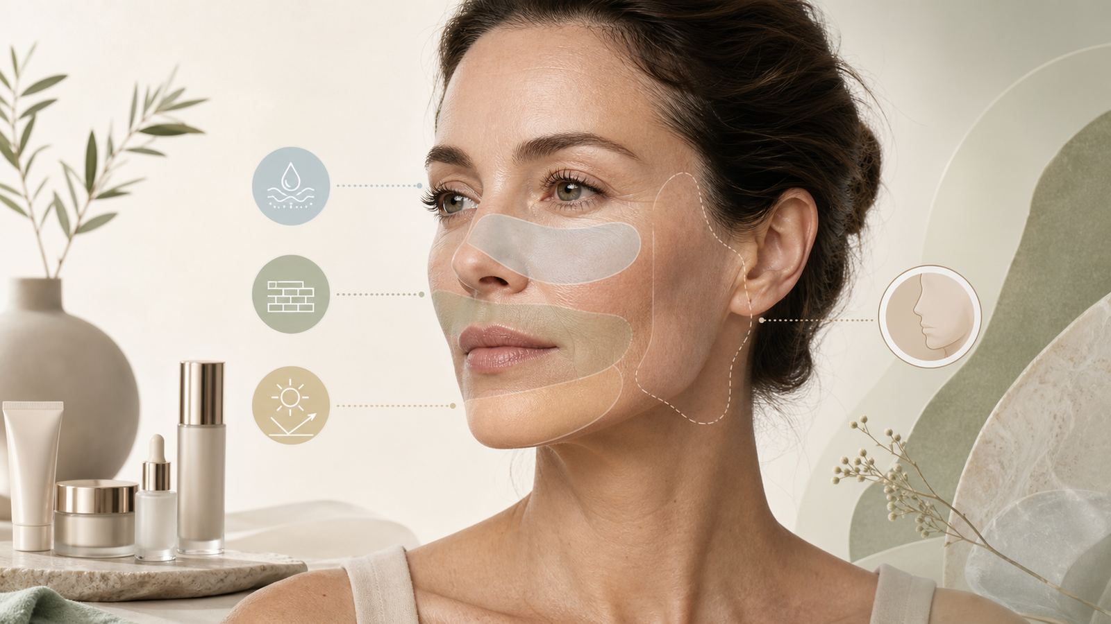 Educational illustration showing GLP-1 skin changes, hydration support, barrier care, and the limits of topical products